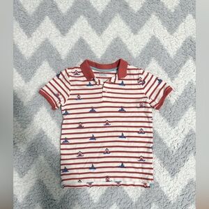 MINI BODEN BOY'S EMBROIDERED POLO SHIRT IN RED/IVORY SHARKS